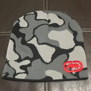 Mens Ecko Gray and Black Camo Beanie
